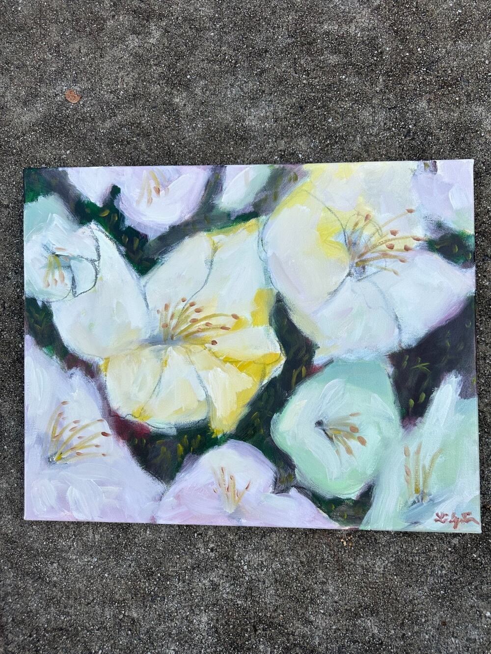 Original Oil on Canvas Floral Painting Wall Art Decor 16X20 inches signed